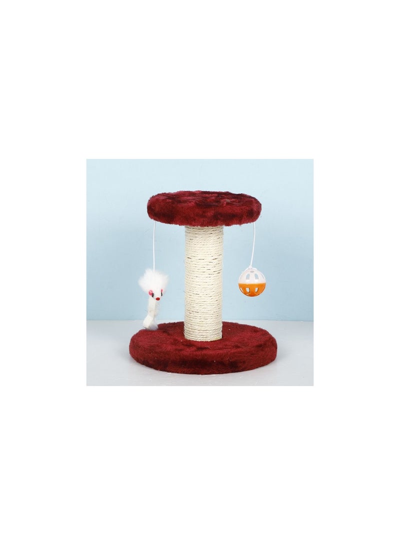 Double Layer Double Lob Mouse Plush Cat Climbing Frame, 20cm Sisal Cat Scratching Board Column, Cat Tree, Cat Jumping Platform, Red - Image 2