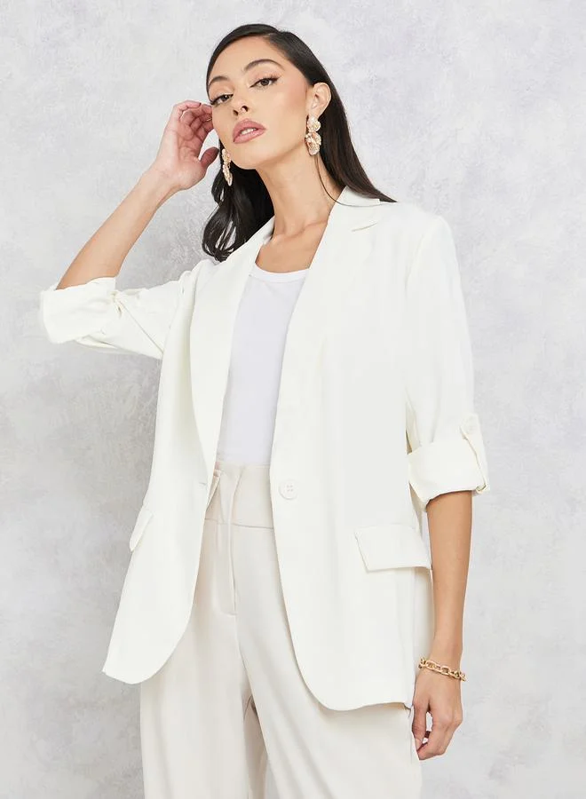 Styli Regular Fit Roll-Up Sleeve Flap Detail Blazer