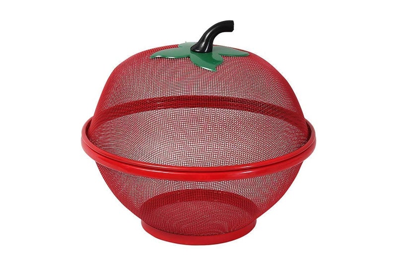 Rexmon Metal Mesh Fruit Basket with Cover Apple Shaped Fruit Basket Keeps Flies OutRed - Image 3