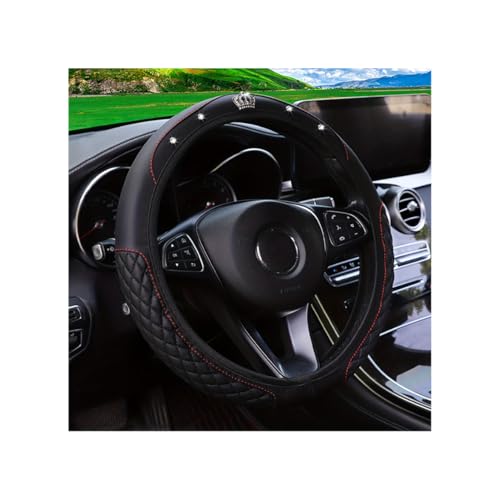 Couslcd Bling Car Steering Wheel Cover Diamond Leather Crystal Rhinestones Vehicles Steering Wheel Protector Sparkling AntiSlip Automotive Interior Decoration Accessories Universal Fit Black - Image 1