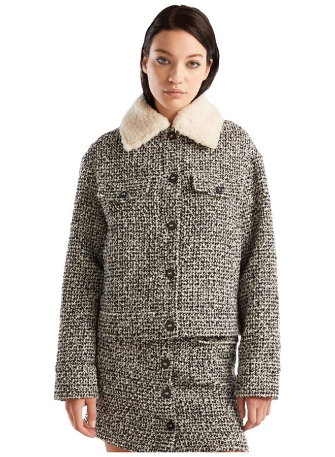 Benetton TWEED JACKET WITH DETACHABLE COLLAR  - Image 1