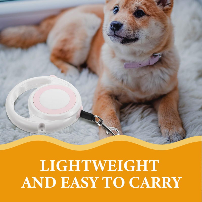 Retractable Adjustable Dog Leash For Small Dogs Puppy With Anti Slip Handle Pink White - Image 4