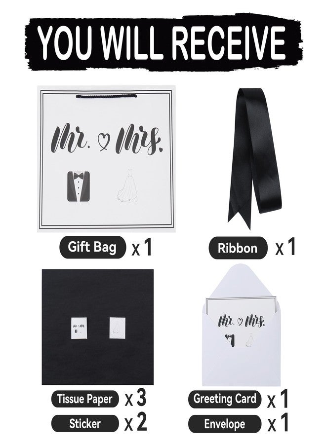 wishinside 13” Large Wedding Gift Bag Set with Handles, Greeting Card, Tissue Papers and Stickers for Bridal Shower Anniversary Engagement Newlyweds Couple, Elegant Mr. & Mrs. Design, 1 Pcs - Image 3