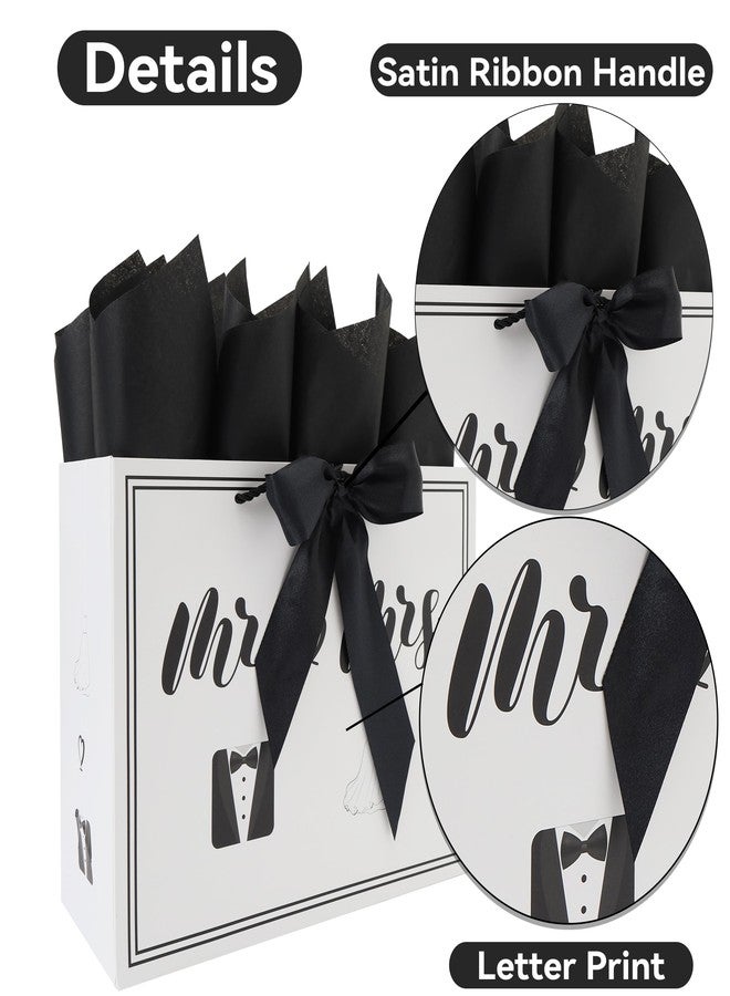 wishinside 13” Large Wedding Gift Bag Set with Handles, Greeting Card, Tissue Papers and Stickers for Bridal Shower Anniversary Engagement Newlyweds Couple, Elegant Mr. & Mrs. Design, 1 Pcs - Image 4