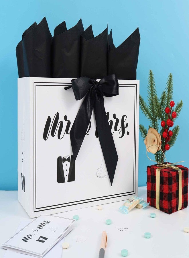 wishinside 13” Large Wedding Gift Bag Set with Handles, Greeting Card, Tissue Papers and Stickers for Bridal Shower Anniversary Engagement Newlyweds Couple, Elegant Mr. & Mrs. Design, 1 Pcs - Image 5
