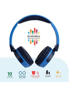 Altec Lansing Kid Safe 2-in-1 Wireless Bluetooth Headphones Crystal Clear Sound, 30 hours Play Time Safe Volume Limiting, Foldable Design, Blue  - Image 2