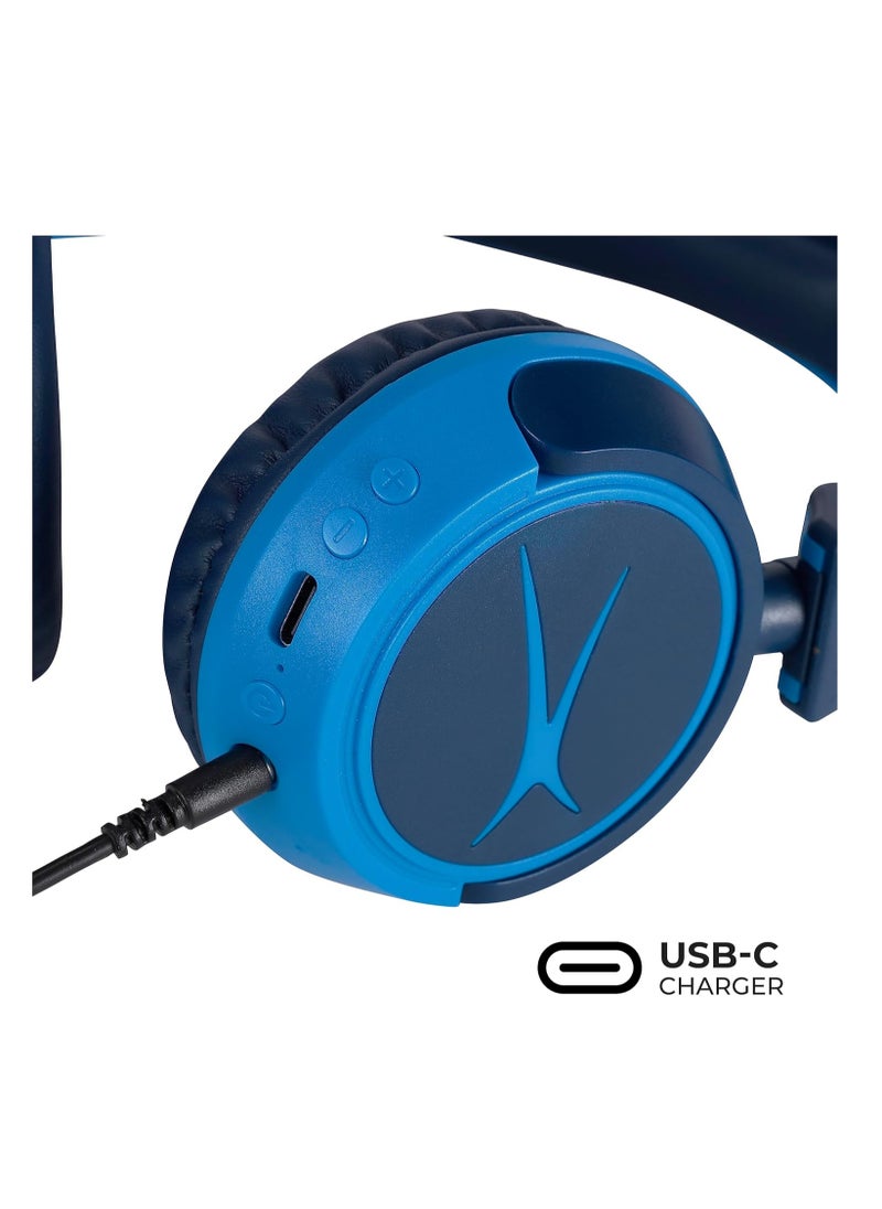 Altec Lansing - Kid Safe 2-in-1 Wireless Bluetooth Headphones Crystal Clear Sound, 30 hours Play Time Safe Volume Limiting, Foldable Design, Blue - Image 1