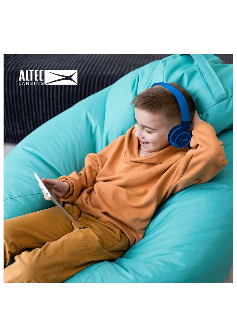 Altec Lansing - Kid Safe 2-in-1 Wireless Bluetooth Headphones Crystal Clear Sound, 30 hours Play Time Safe Volume Limiting, Foldable Design, Blue - Image 1