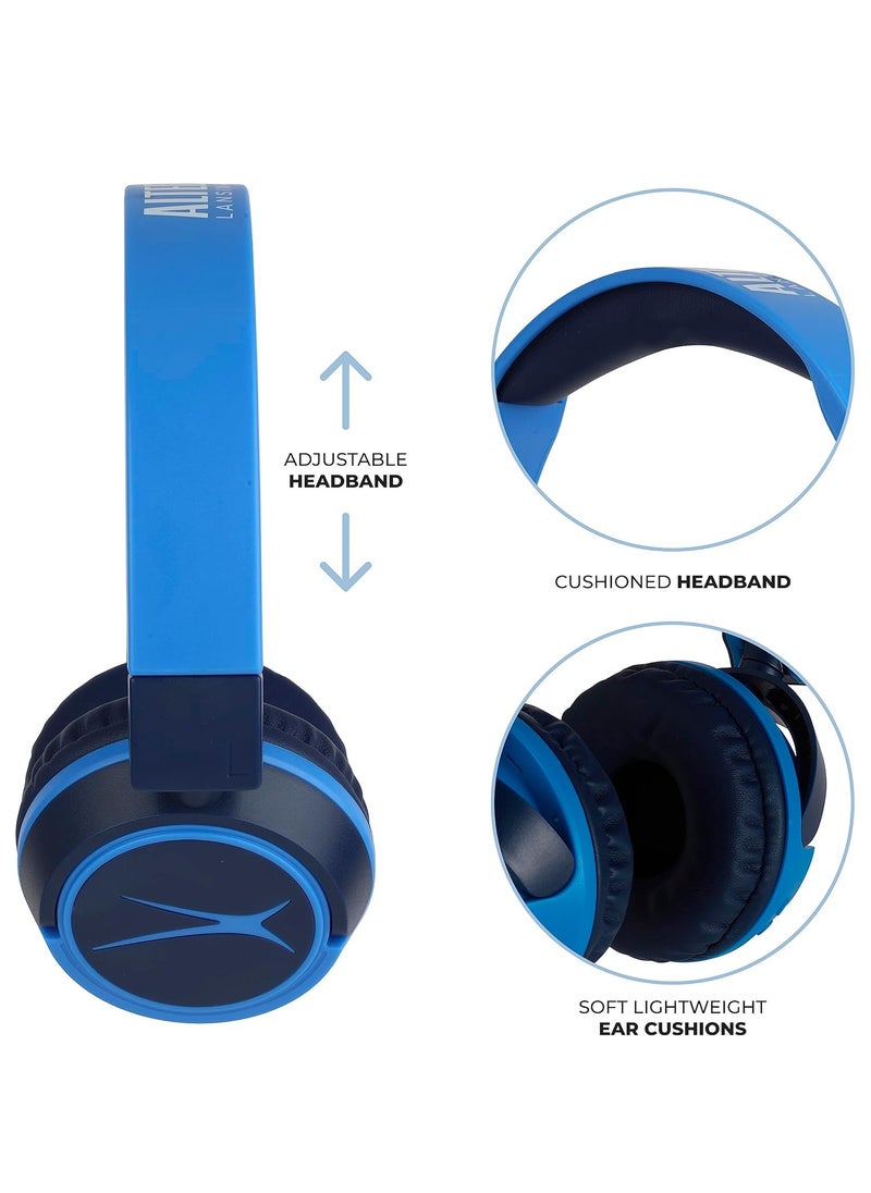 Altec Lansing - Kid Safe 2-in-1 Wireless Bluetooth Headphones Crystal Clear Sound, 30 hours Play Time Safe Volume Limiting, Foldable Design, Blue - Image 1