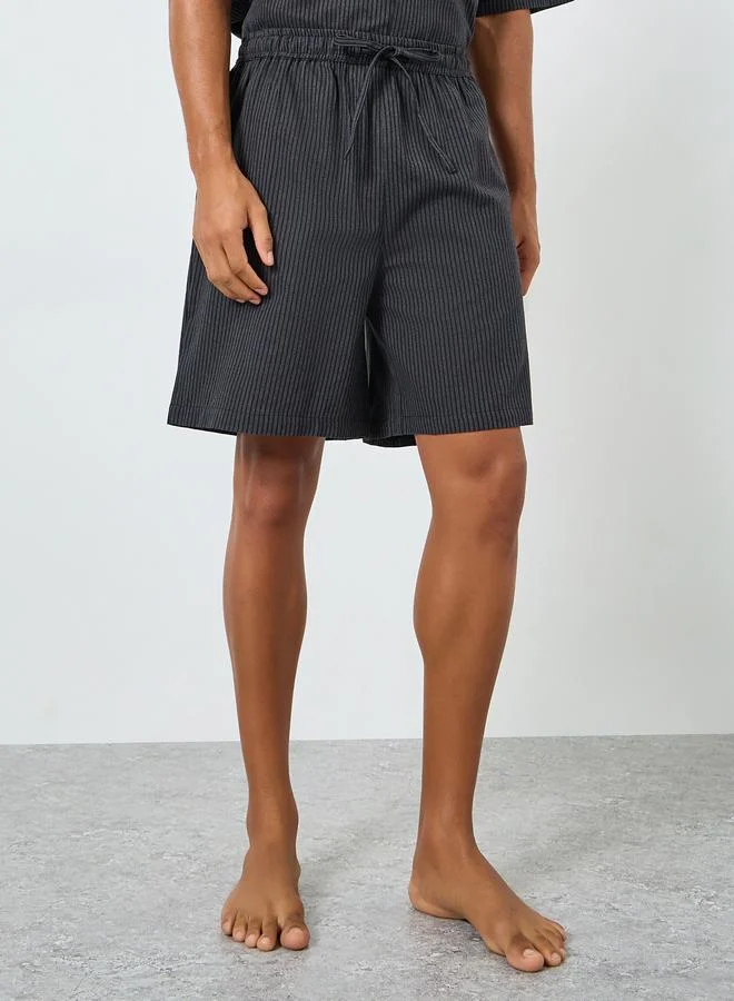 Styli  Men Grey Striped Cotton Shirt and Shorts Set for Men | Best Price UAE