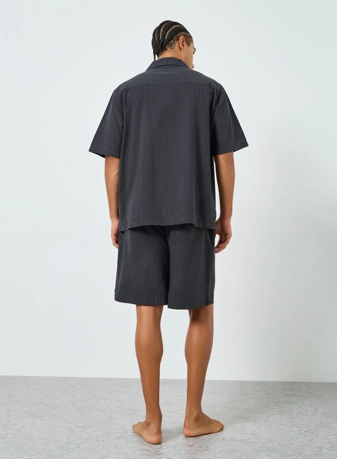 Styli  Men Grey Striped Cotton Shirt and Shorts Set for Men | Best Price UAE