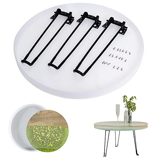 Wadoy 20 Inch Resin Table Molds, Large Round Silicone Resin Molds with 3 Pcs Hairpin Legs for Table, Epoxy Resin Topdesk Molds for Charcuterie Board, River Table, DIY Art Home Decoration - Image 1