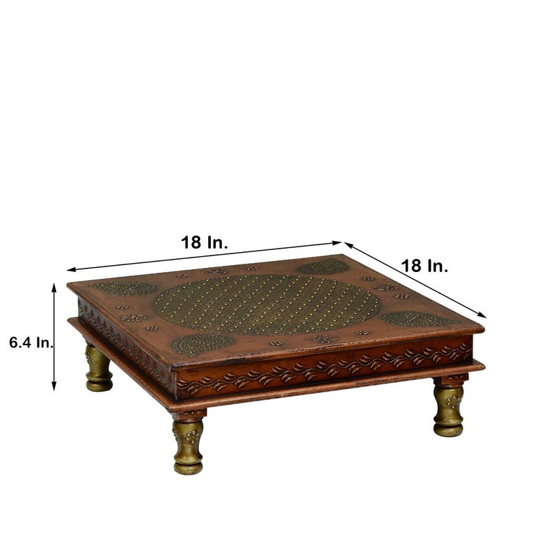 Medieval Arts Wooden Copper Finish Puja Patla Pooja Chowki Wooden Bajo for Pooja Home Decor Festivals18 18 ColorCopper - Image 3