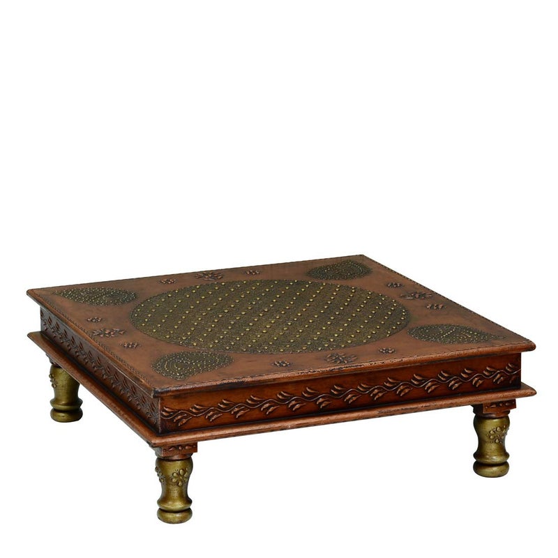Medieval Arts Wooden Copper Finish Puja Patla Pooja Chowki Wooden Bajo for Pooja Home Decor Festivals18 18 ColorCopper - Image 4