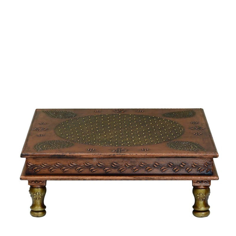 Medieval Arts Wooden Copper Finish Puja Patla Pooja Chowki Wooden Bajo for Pooja Home Decor Festivals18 18 ColorCopper - Image 2