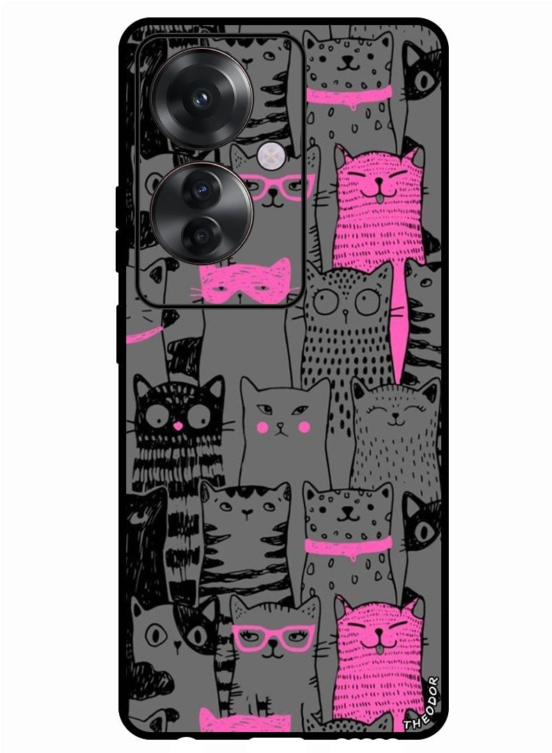 Theodor Protective Case Anti Scratch Shock Proof Bumper Cover For Oppo F25 Pro Pink Cats - Image 1