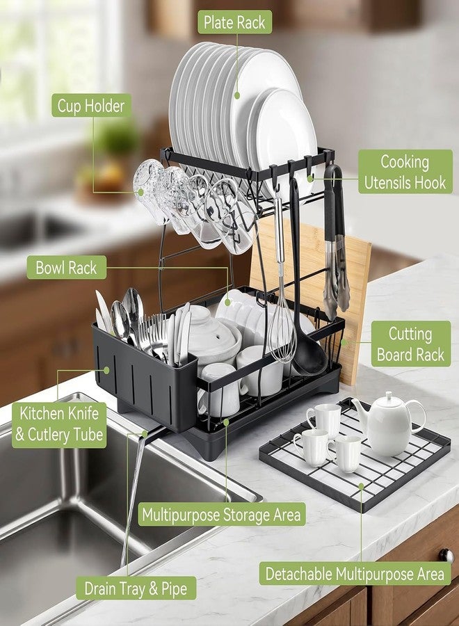 Abhsant 3-Tier Large Dish Racks for Kitchen Counter,Dish Drying Rack,Detachable Large Capacity Dish Drainer Organizer with Utensil Holder, Cup Holder,Dish Drying Rack with Drain Board,Black. - Image 5