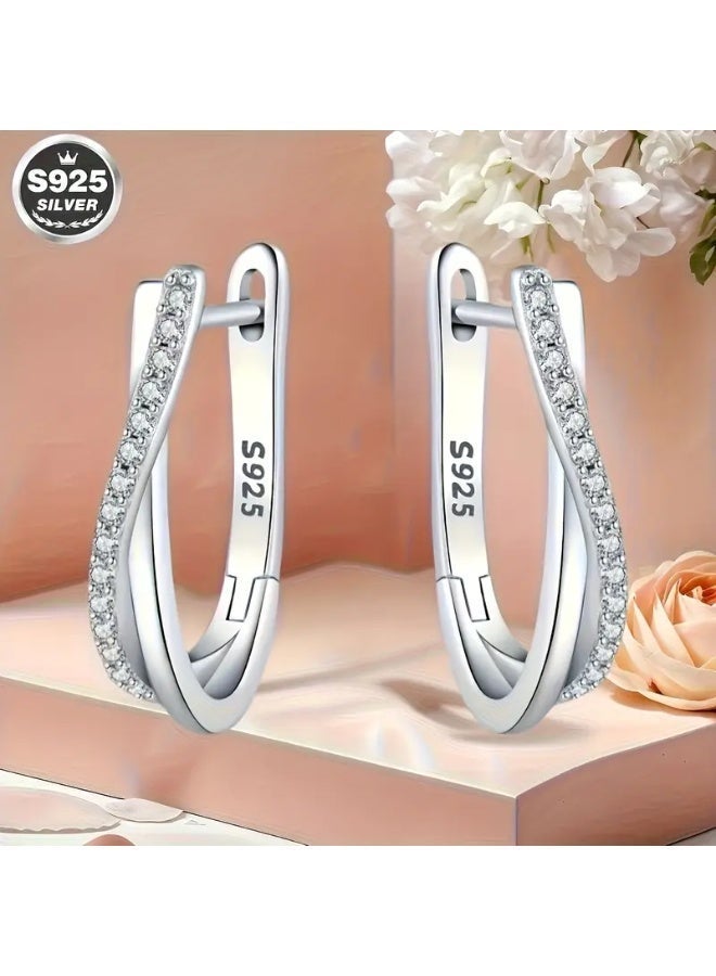 aeen Elegant Double-Layer Twisted Silver 925 Earrings – Hypoallergenic & Perfect for Everyday or Party Wear - Image 2