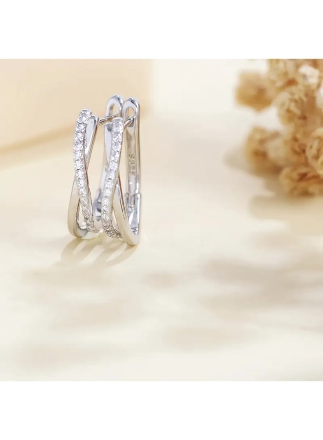 aeen Elegant Double-Layer Twisted Silver 925 Earrings – Hypoallergenic & Perfect for Everyday or Party Wear - Image 3