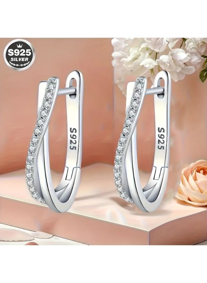 aeen Elegant Double-Layer Twisted Silver 925 Earrings – Hypoallergenic & Perfect for Everyday or Party Wear - Image 1
