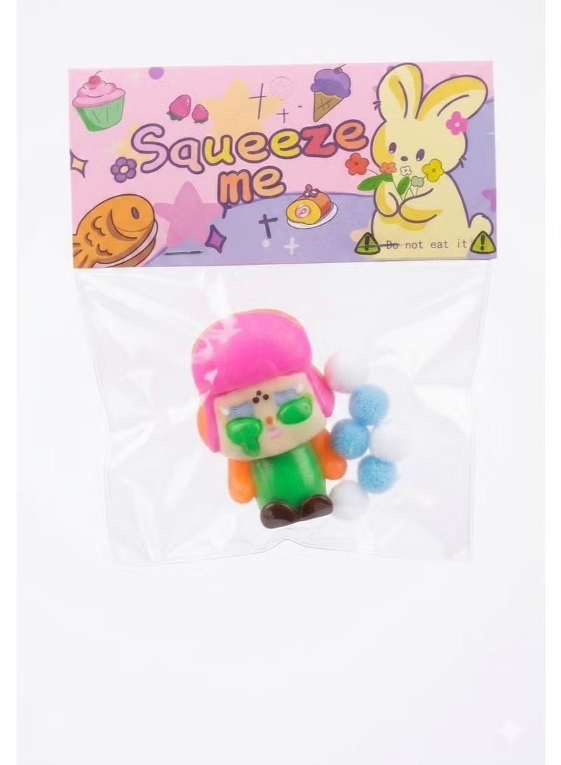 Colorful Squeeze Me Cartoon Figurine Toy with Pom Poms