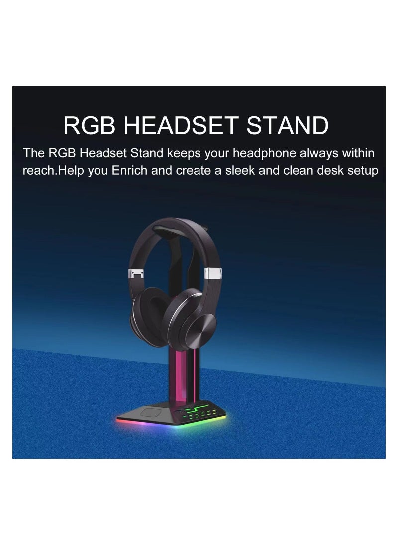 Flash Hawk RGB Desktop Gaming Headset Headphone Stand Holder With 2 USB Charger Ports  - Image 1