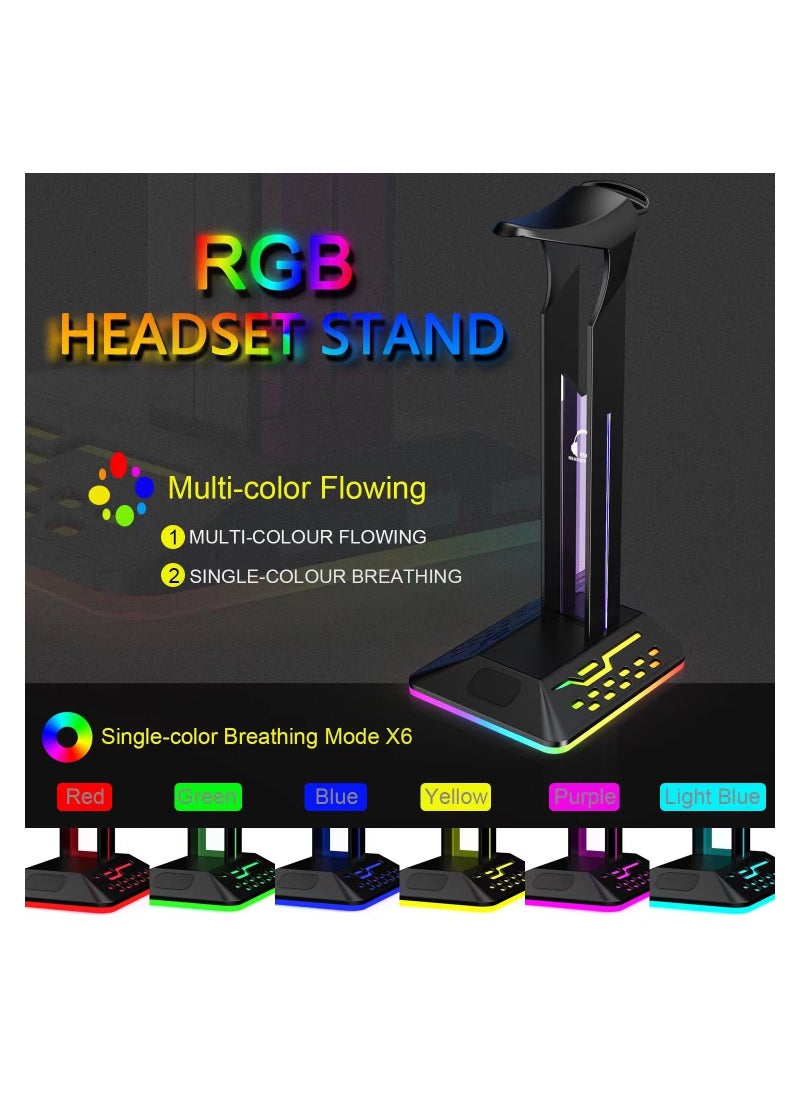 Flash Hawk RGB Desktop Gaming Headset Headphone Stand Holder With 2 USB Charger Ports  - Image 3