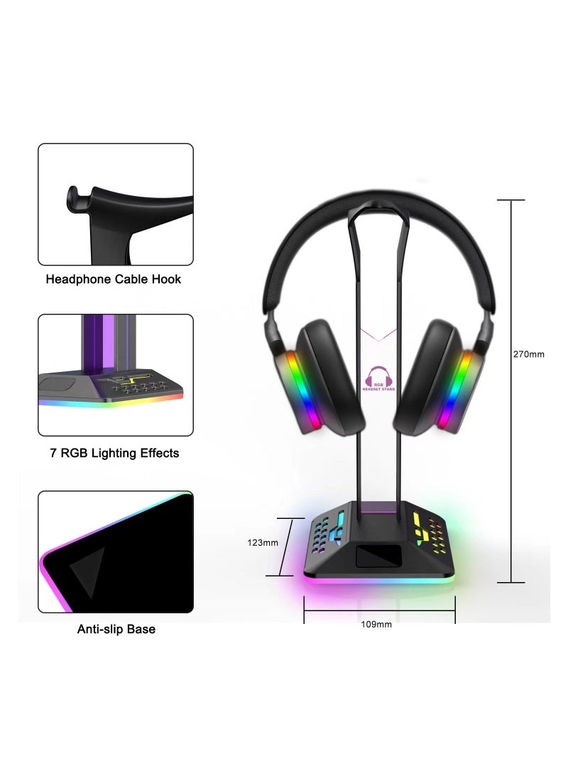 Flash Hawk RGB Desktop Gaming Headset Headphone Stand Holder With 2 USB Charger Ports  - Image 2