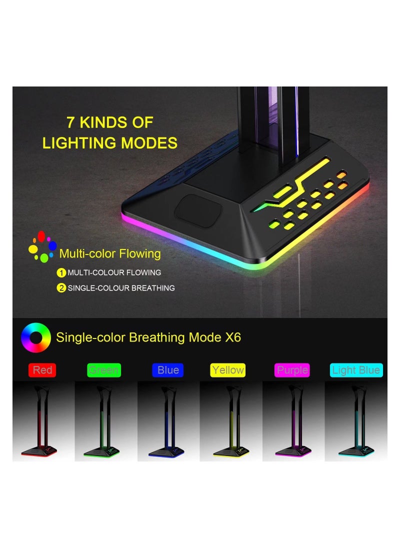 Flash Hawk RGB Desktop Gaming Headset Headphone Stand Holder With 2 USB Charger Ports  - Image 5