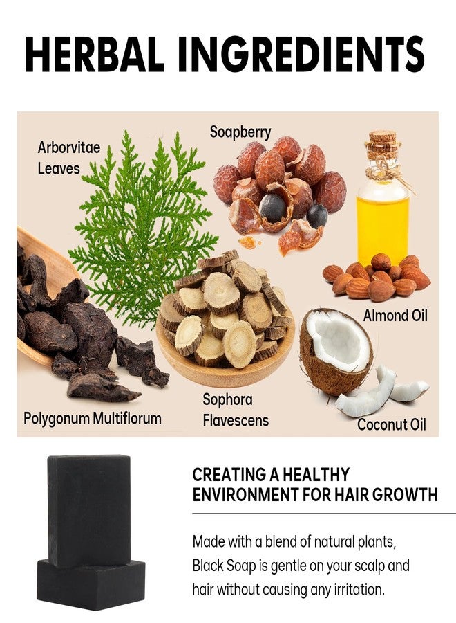 VAEYAE Herbal Emberless Black Soap for Gray Reverse, Fo Ti Castor Oil for Darkening & Thickening, Men & Women Hair Growth Grey Cover He Shou Wu Shampoo Bar, Natural Polygonum Multiforum for Hair Loss - Image 4