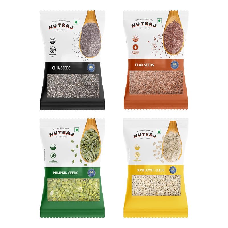 Nutraj Seeds Combo 400g | Pumpkin, Chia, Flax & Sunflower seeds 100g Each | Seeds for Eating | Seed Cycling | Seed Cycling Seeds Combo - Image 1