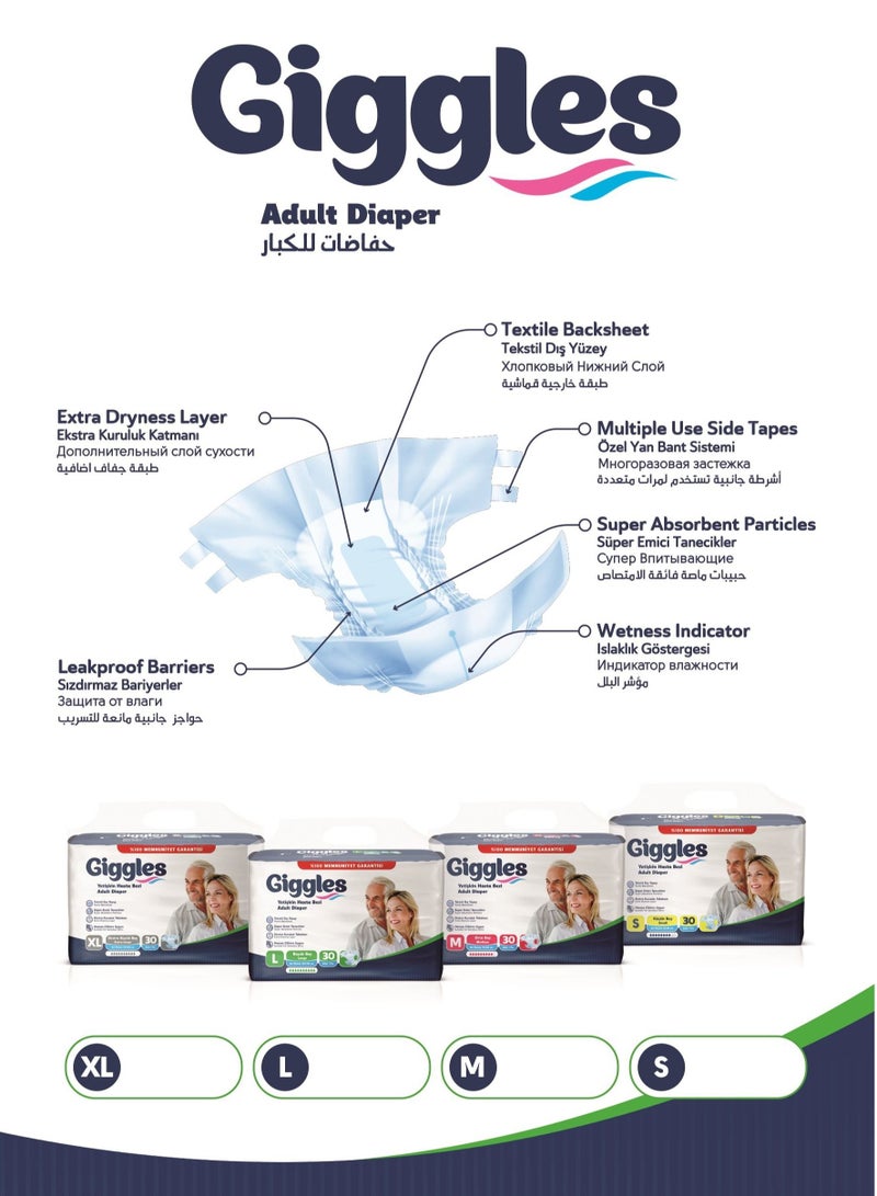 جيجلز 30 حفاضة مثالية للبالغين وكبار السن  مقاس لارج (2عبوة) - Image 3