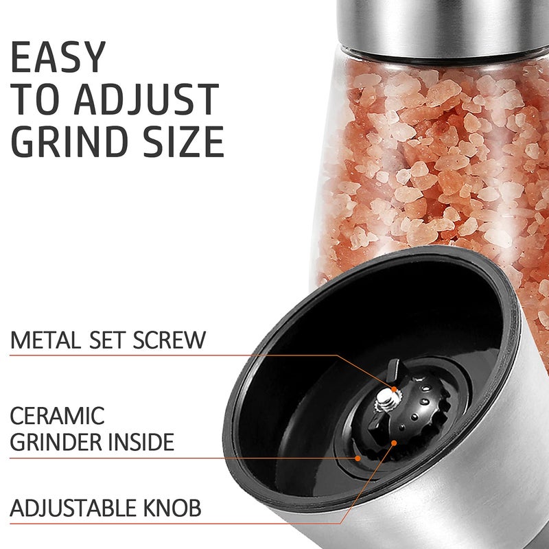 Gulex Pepper Grinder Pepper Mill  Salt Grinder Refillable (Single Package) Adjustable Coarseness Black Pepper Grinder  Stainless Steel Sea Salt Shaker With Ceramic Rotor (1 Pack) - Image 4