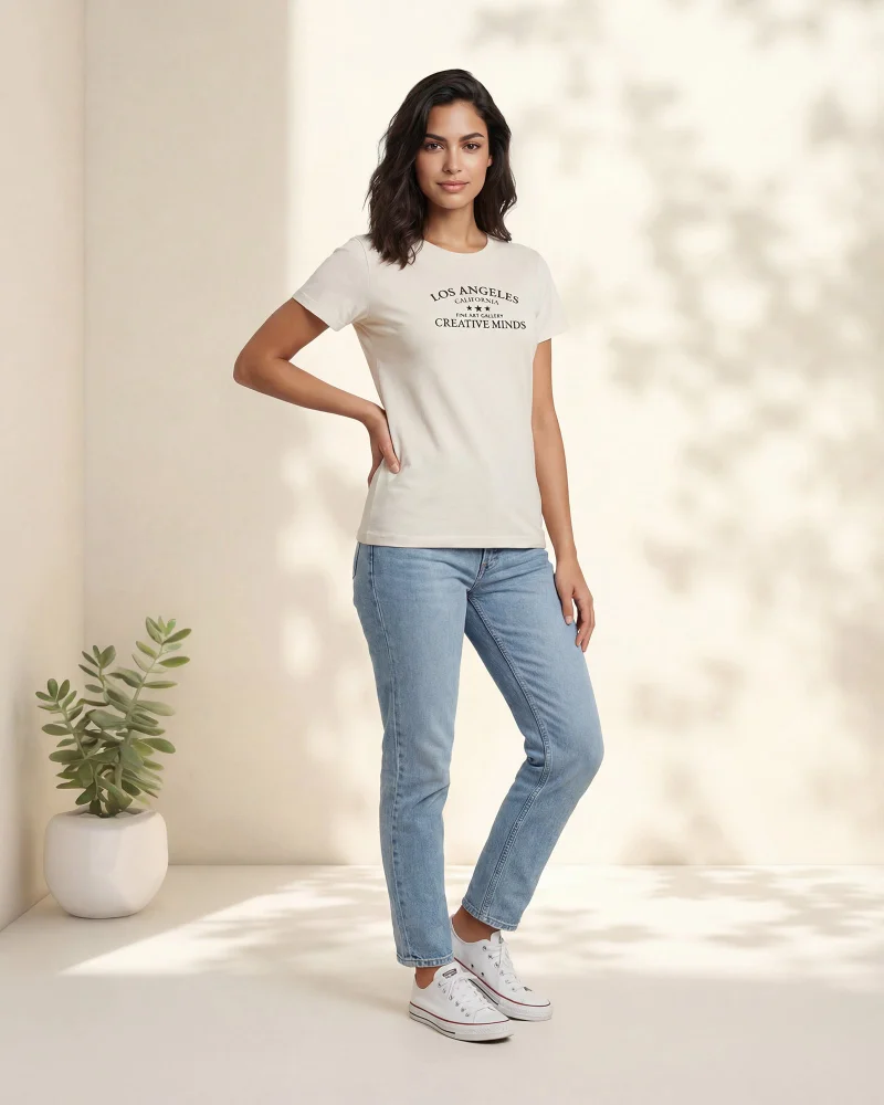 Redtag Women Cream Printed T-Shirt