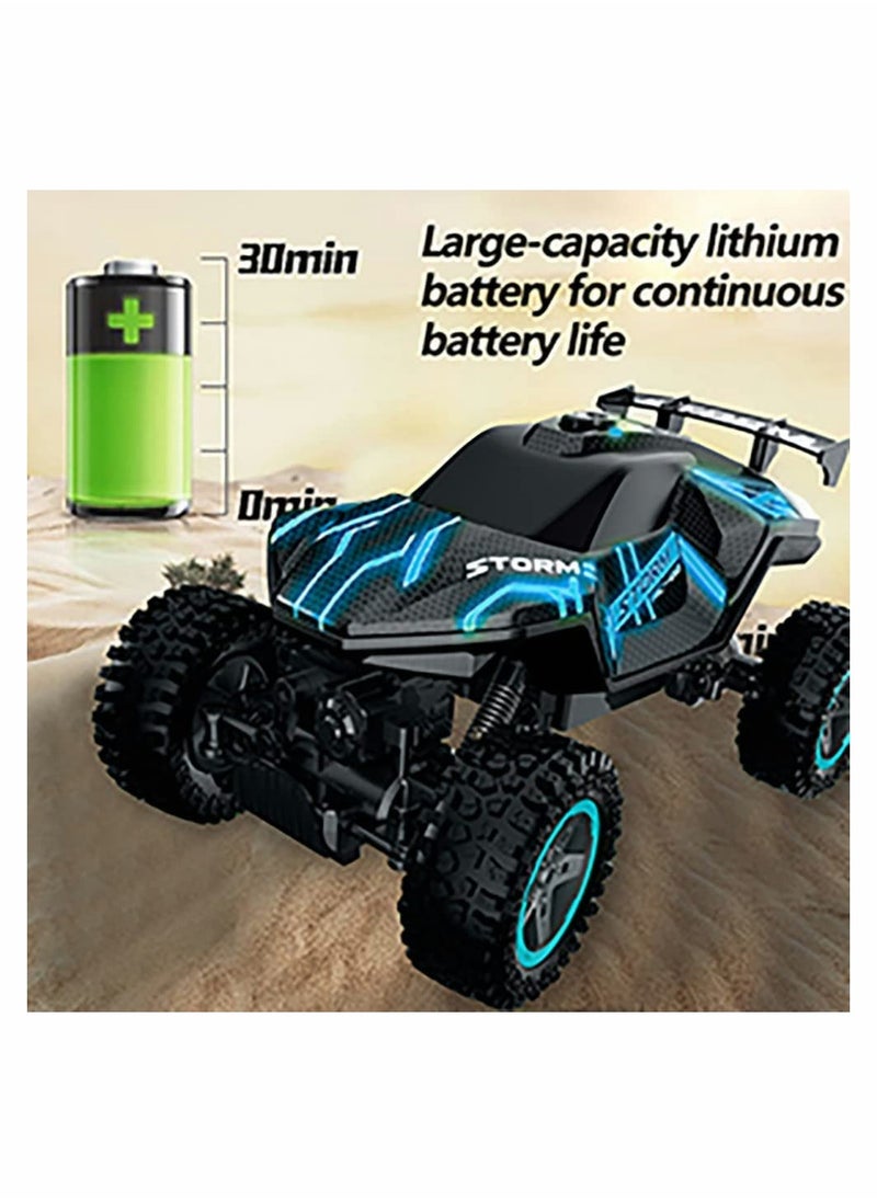SYOSI RC Cars 1/16 Scales Remote Control Car 4WD Off-Road Rock Crawler,2.4GHz All Terrain Monster Truck with Rear Fog Stream 5 LED Lighting Modes,2 Battery for 60 Min Play, Toy Car for Boys  - Image 3
