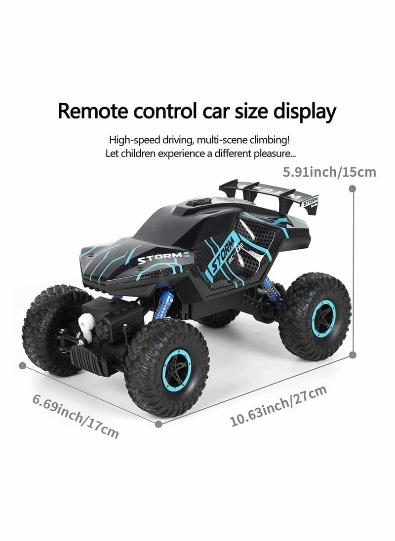 SYOSI RC Cars 1/16 Scales Remote Control Car 4WD Off-Road Rock Crawler,2.4GHz All Terrain Monster Truck with Rear Fog Stream 5 LED Lighting Modes,2 Battery for 60 Min Play, Toy Car for Boys  - Image 2