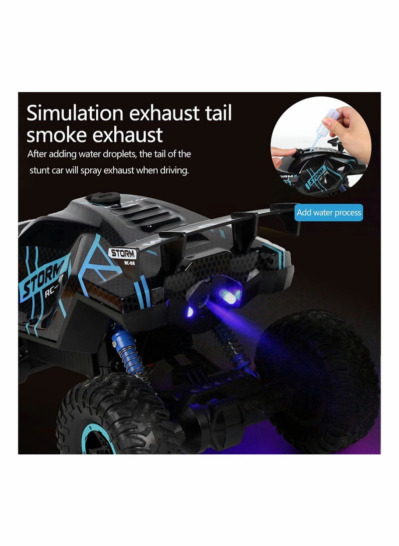 SYOSI RC Cars 1/16 Scales Remote Control Car 4WD Off-Road Rock Crawler,2.4GHz All Terrain Monster Truck with Rear Fog Stream 5 LED Lighting Modes,2 Battery for 60 Min Play, Toy Car for Boys  - Image 4