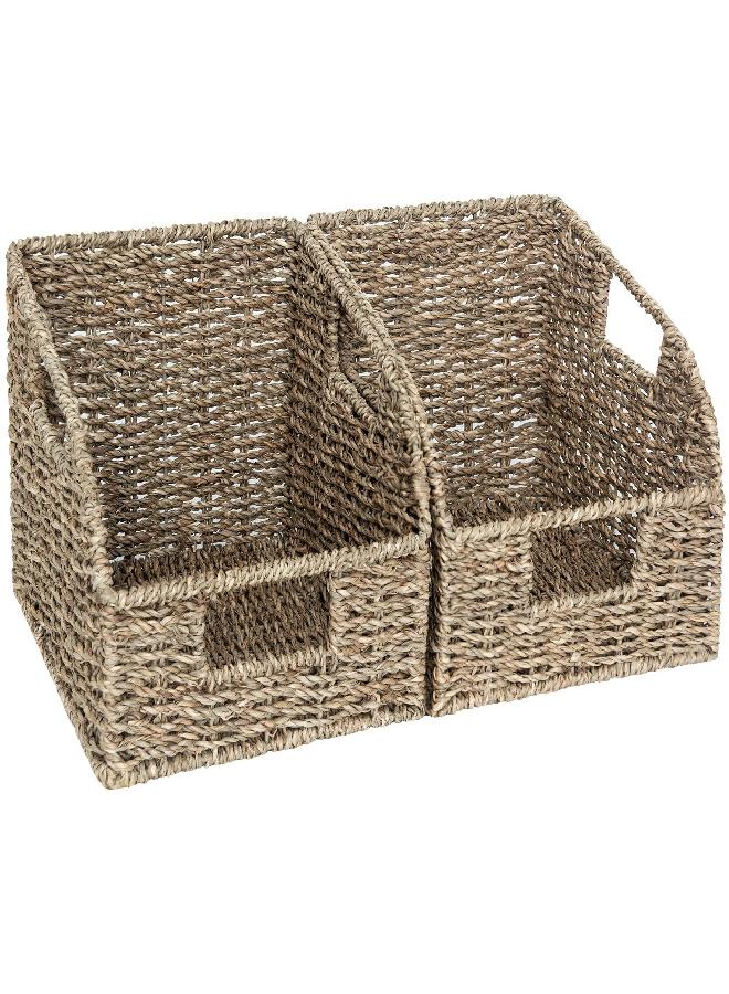 StorageWorks Storage Baskets for Organizing, Wicker Baskets with Built-in Handles, Handwoven Wicker Storage Baskets, Seagrass Wicker Baskets for Shelves Storage, 2 Pack - Image 1