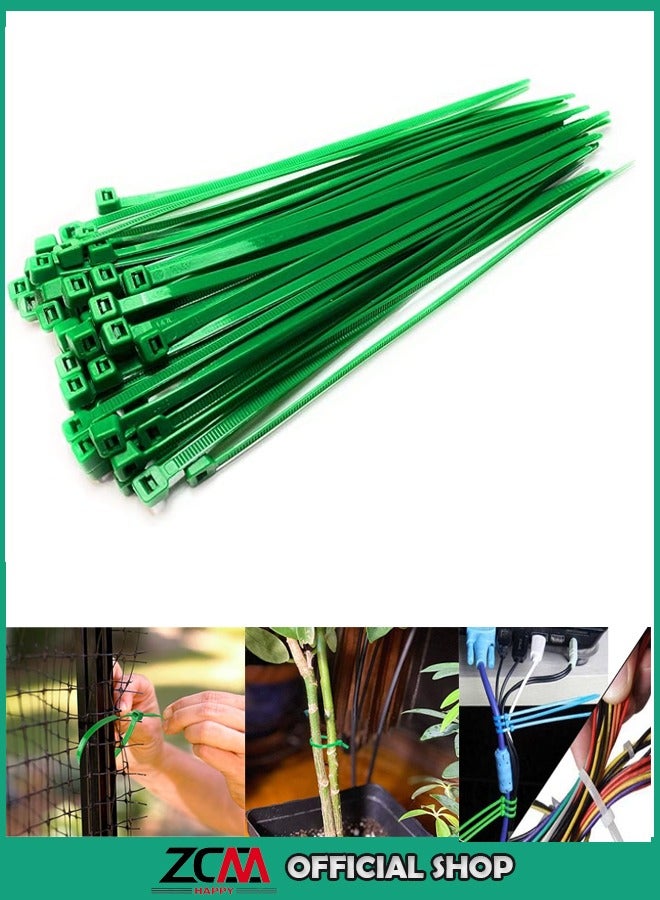 ZCM-HAPPY Pack of 300 Secure Bind 250mm Green Cable Ties Heavy Duty Nylon Zip Ties 18kg Tensile Strength for Office Household and Outdoor Use Plastic Zip Ties Strong Electrical Cable Ties - Image 1