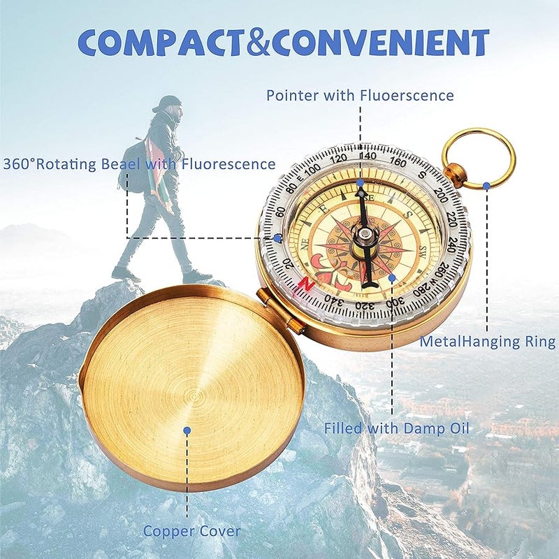 باهفير Bahfir Camping Survival Compass for Hiking, Pocket Compass for Kids, Glow in The Dark Compass for Camping Hunting, Outdoor Military Navigation Tool - Image 2