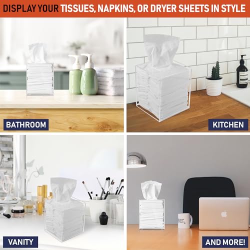 Dasher Products Acrylic Tissue Box Holder, Square Dispenser for Facial Tissues, Napkins, and Dryer Sheets. Perfect for Bathrooms, Desks, Countertops, Vanities, Bedrooms, and Nightstands (Square, Clear) - Image 4