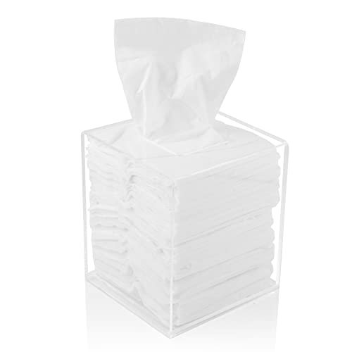 Dasher Products Acrylic Tissue Box Holder, Square Dispenser for Facial Tissues, Napkins, and Dryer Sheets. Perfect for Bathrooms, Desks, Countertops, Vanities, Bedrooms, and Nightstands (Square, Clear) - Image 1