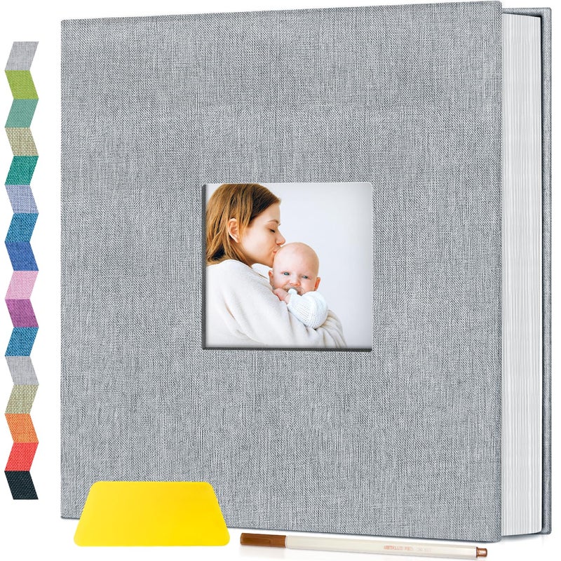 ألبوم صور بوبوتوب ذاتي اللصق مع نافذة عرض الصور 40 صفحة كتاب ذكريات الأطفال DIY لصور 4x6 8x10 غلاف كتان لوازم تزيين الزفاف مع مكشطة وقلم معدني