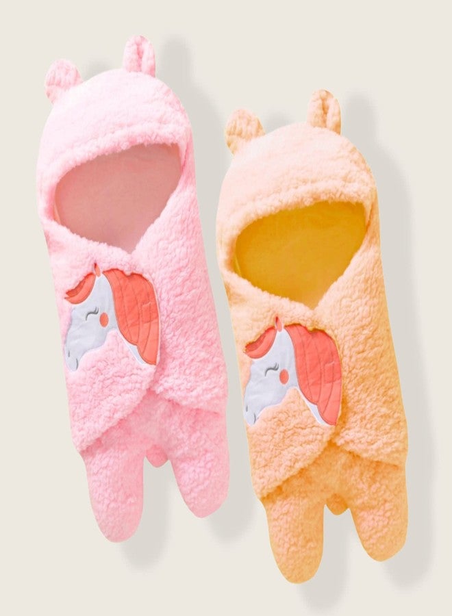 First Kick مجموعة بطانيات الأطفال حديثي الولادة من فيرست كيك، عبوة من قطعتين، لون وردي خوخي، مصنوعة من قماش بوليستر متين وناعم للغاية، مناسبة للأطفال الرضع من الجنسين (76 سم × 70 سم، من 0 إلى 6 أشهر). - Image 1