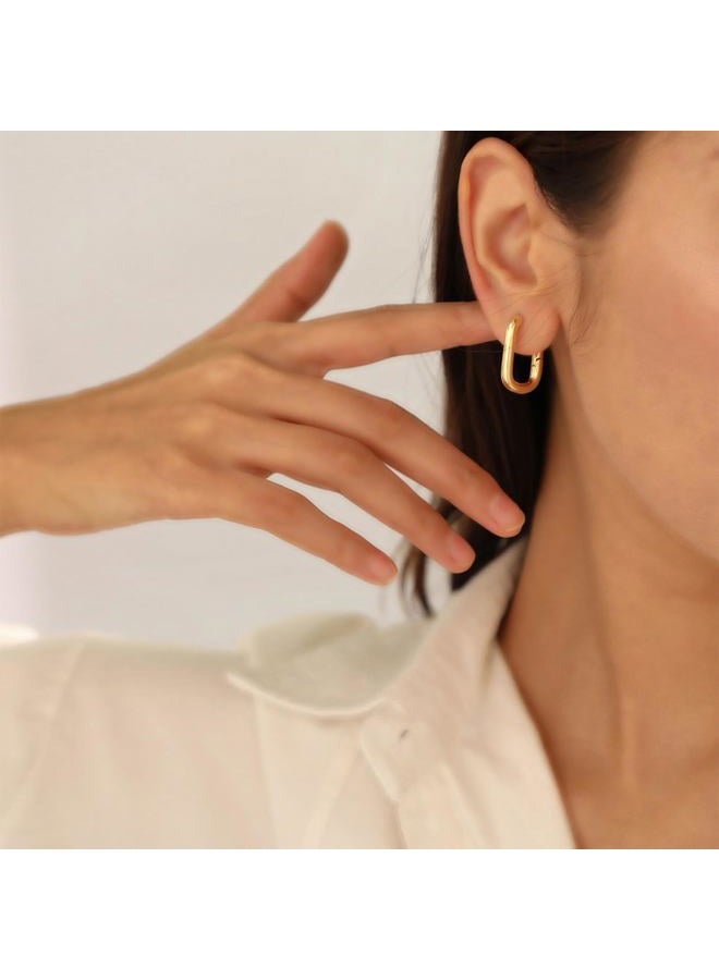 Amicon Chunky Gold Hoop Earrings, 14k Gold Plated, Hypoallergenic, Square, Fashionable, Trendy, Lightweight, Ideal for Sensitive Ears, Perfect for Parties, Weddings, and Daily Wear - Image 3