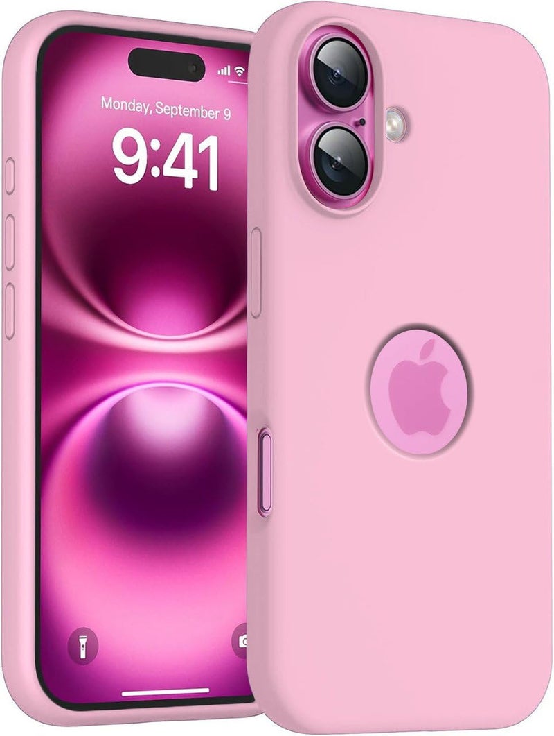 Elzzi غطاء ميكروفايبر مع شعار متوافق مع غطاء آيفون 16 بلس سائل سيليكون كامل الجسم 4 طبقات أغطية واقية مضادة للصدمات مع حواف كاميرا مرتفعة (6.7 بوصة، وردي) - Image 1