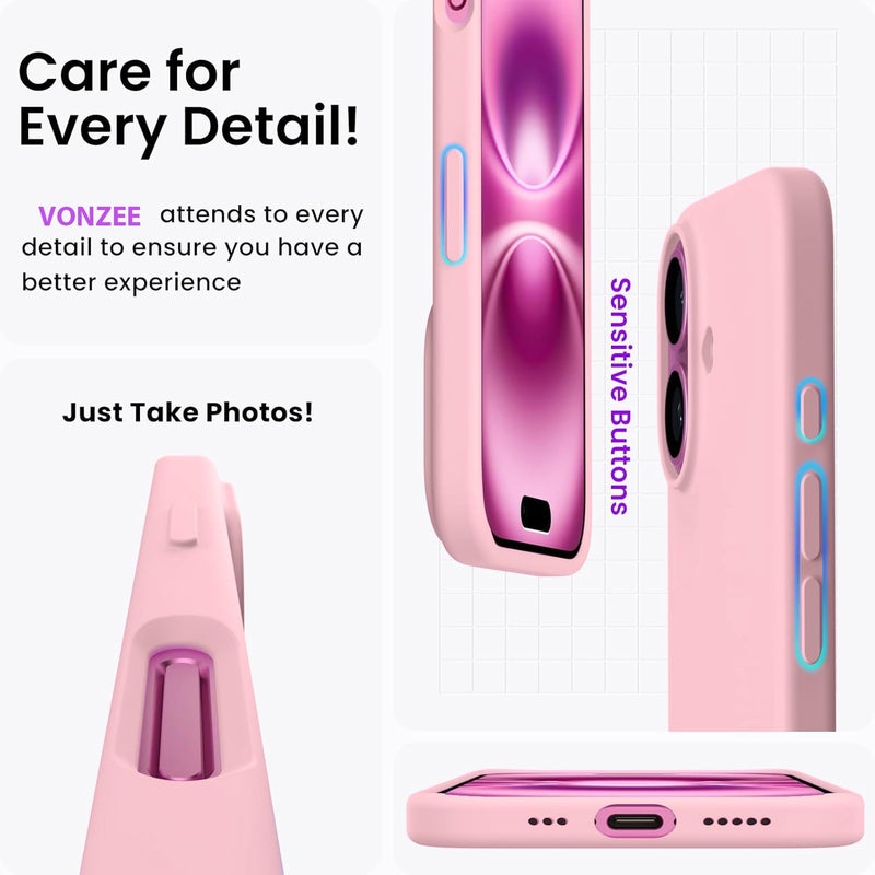 Elzzi غطاء ميكروفايبر مع شعار متوافق مع غطاء آيفون 16 بلس سائل سيليكون كامل الجسم 4 طبقات أغطية واقية مضادة للصدمات مع حواف كاميرا مرتفعة (6.7 بوصة، وردي) - Image 5