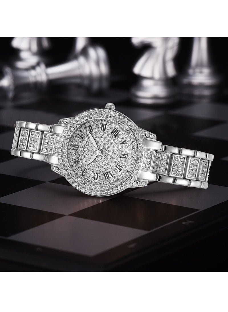 لياوسيسي ساعة نسائية فاخرة بتزيين كريستال كامل مع طقم مجوهرات فضي - Image 2