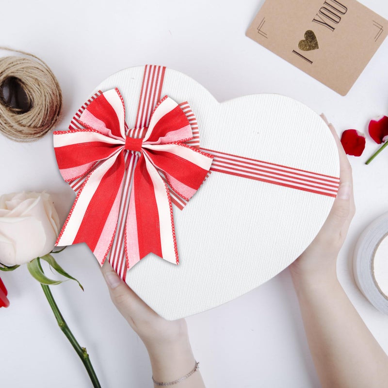 Sfoni Valentine's Day Ribbon Wired, Red White Pink Ribbon Striped Fabric Ribbons Gift Wrapping DIY Craft Wreath Bows Making Wedding Anniversary Holiday Party Birthday Decoration, 2.5 Inches x 10 Yards - Image 4