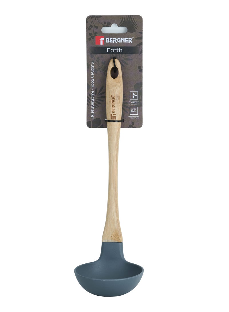 BERGNER مغرفة نايلون (PBT) من EARTH بمقبض بابو 30 سم، لون خشبي بني/رمادي، BG39107GY - Image 3